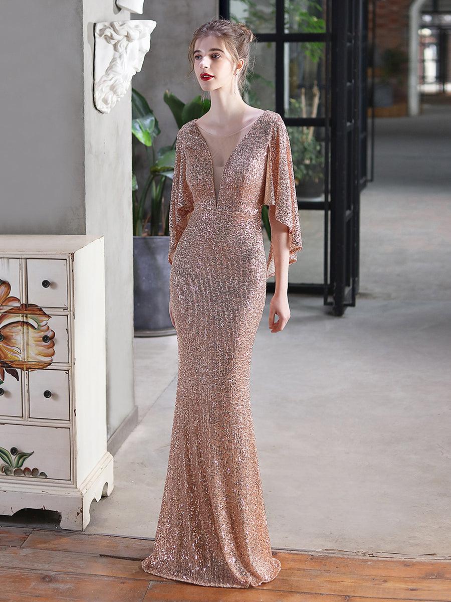 V-neck Ruffled Sequin Mermaid Prom Dress MCW1021 - MISS ORD