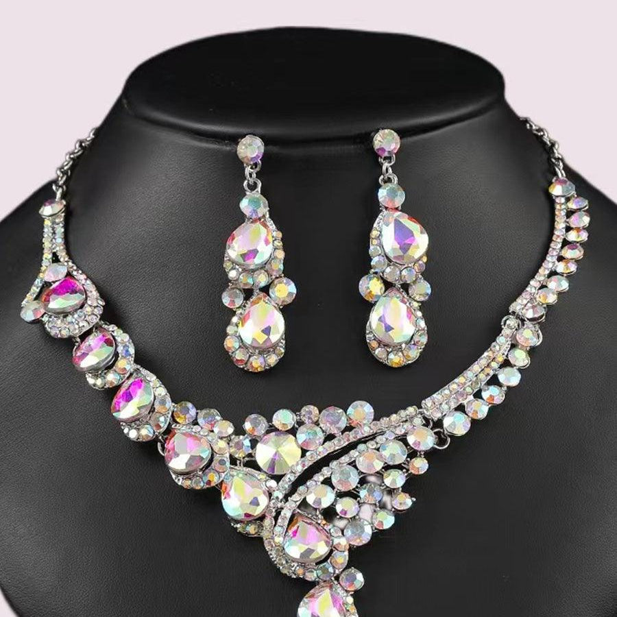 Full Diamonds Crystal Necklace Earrings Sett MRL20004 - MISS ORD