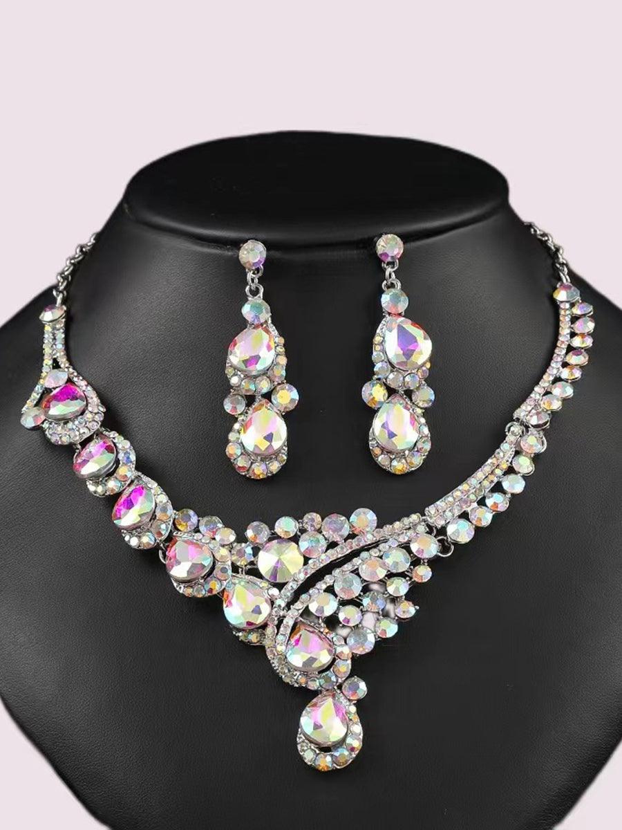 Full Diamonds Crystal Necklace Earrings Sett MRL20004 - MISS ORD