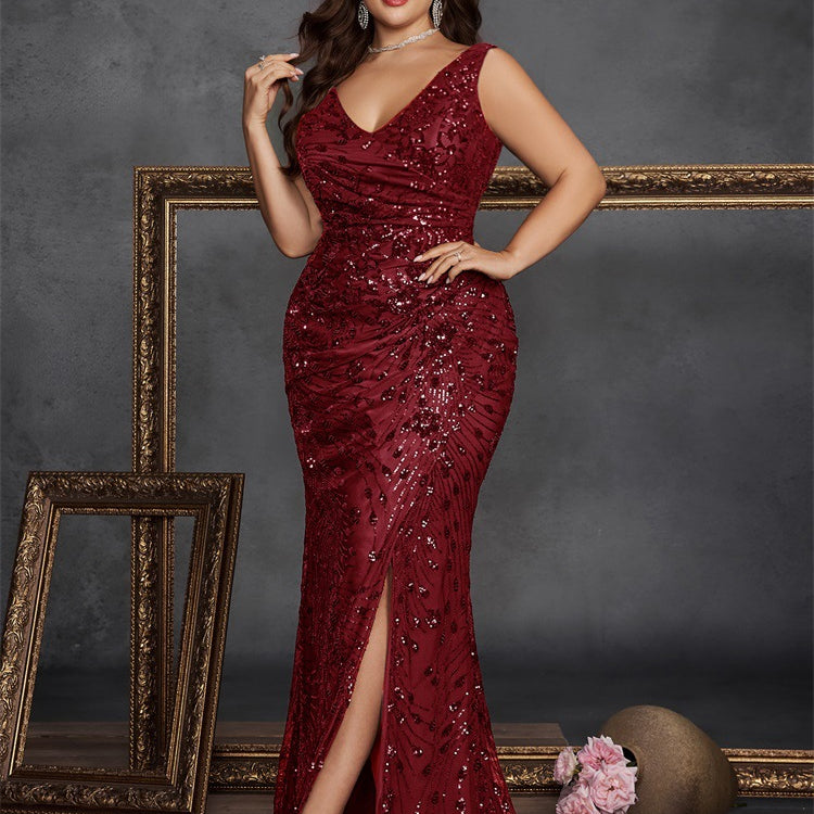 Plus Black Sequin Sleeveless Cocktail Dress PXF25148