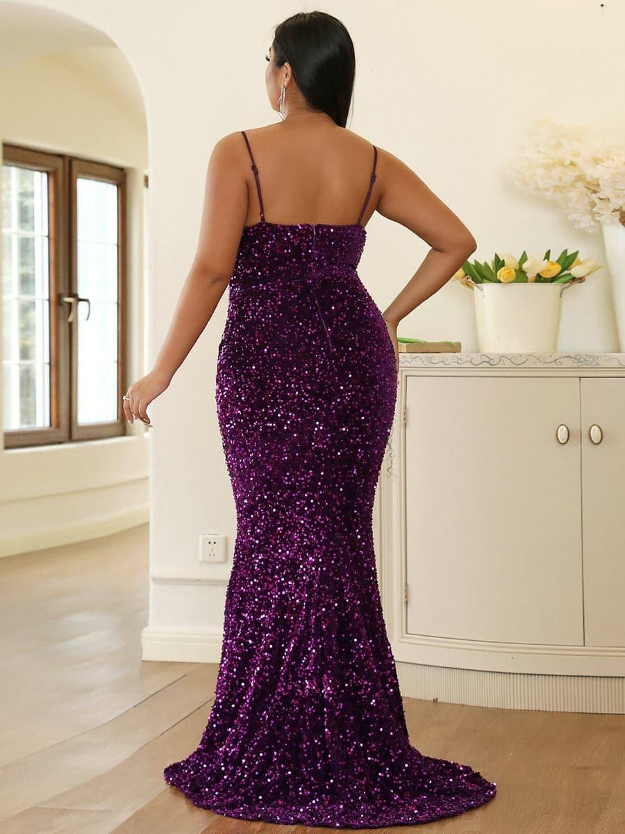 Plus Spaghetti Sequin Evening Dress PXJ1646 - MISS ORD