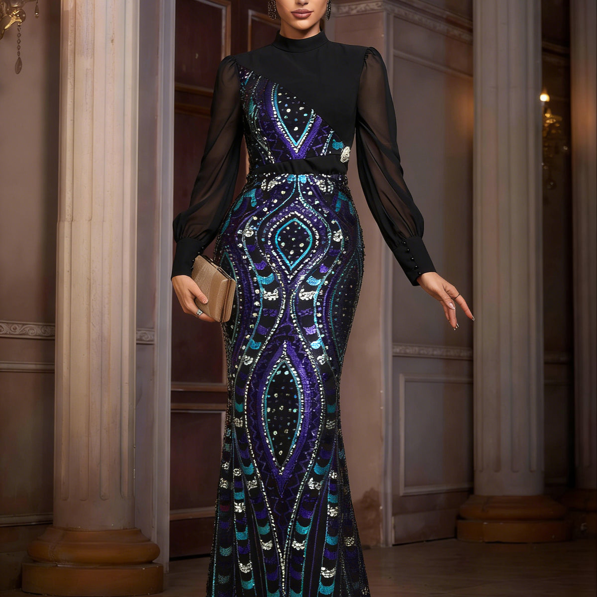 Multicolor Sequin Graphic Elegant Prom Dress SL30079
