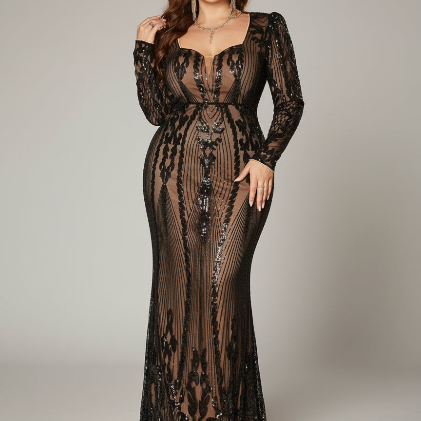 Curve-Hugging Glam Black Sequin Formal Dress SL30245