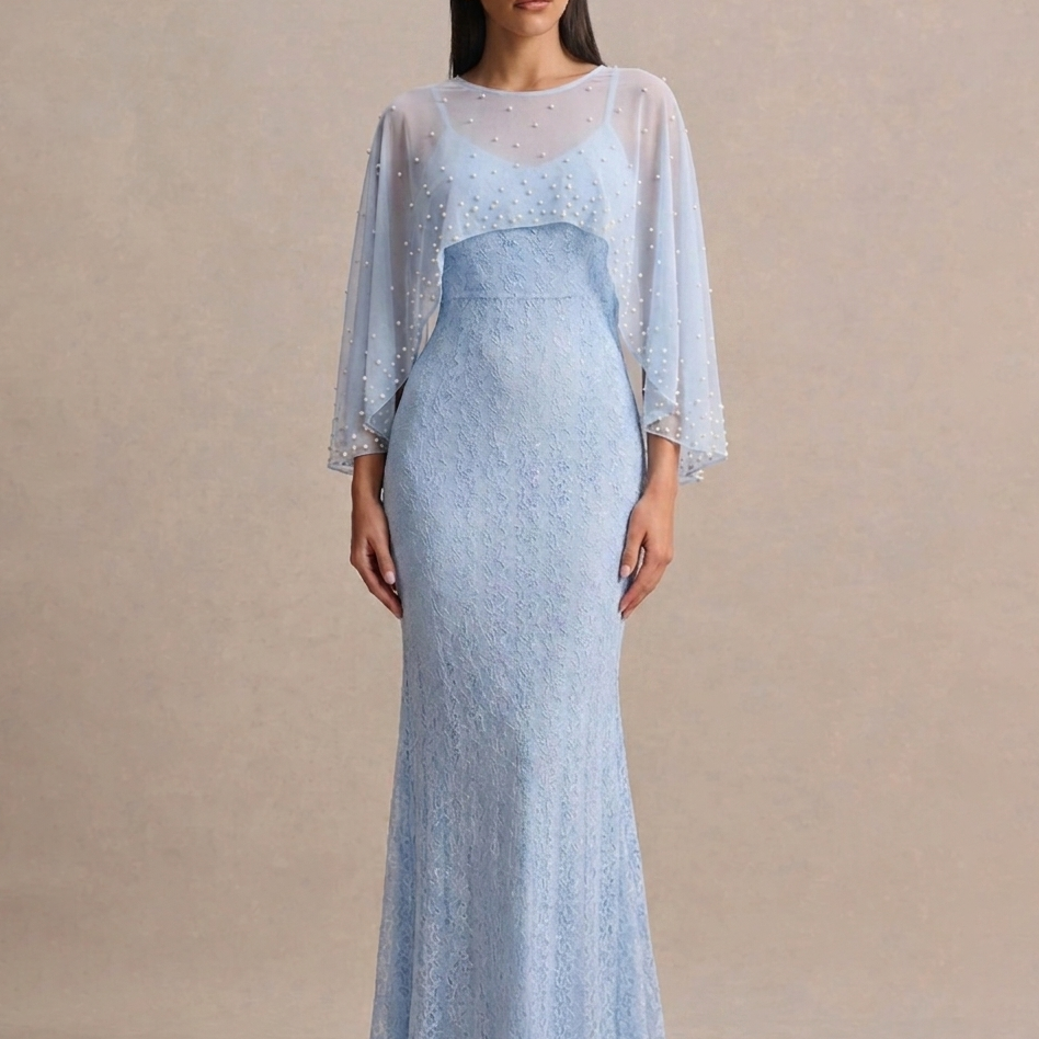 Detachable Pearl Lace Mermaid Formal Dress SL30262