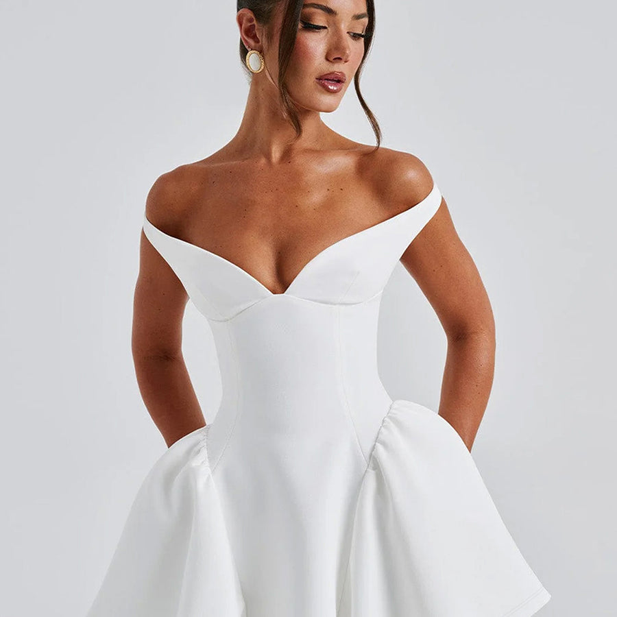White Off Shoulder Skater Homecoming Dress XF05759