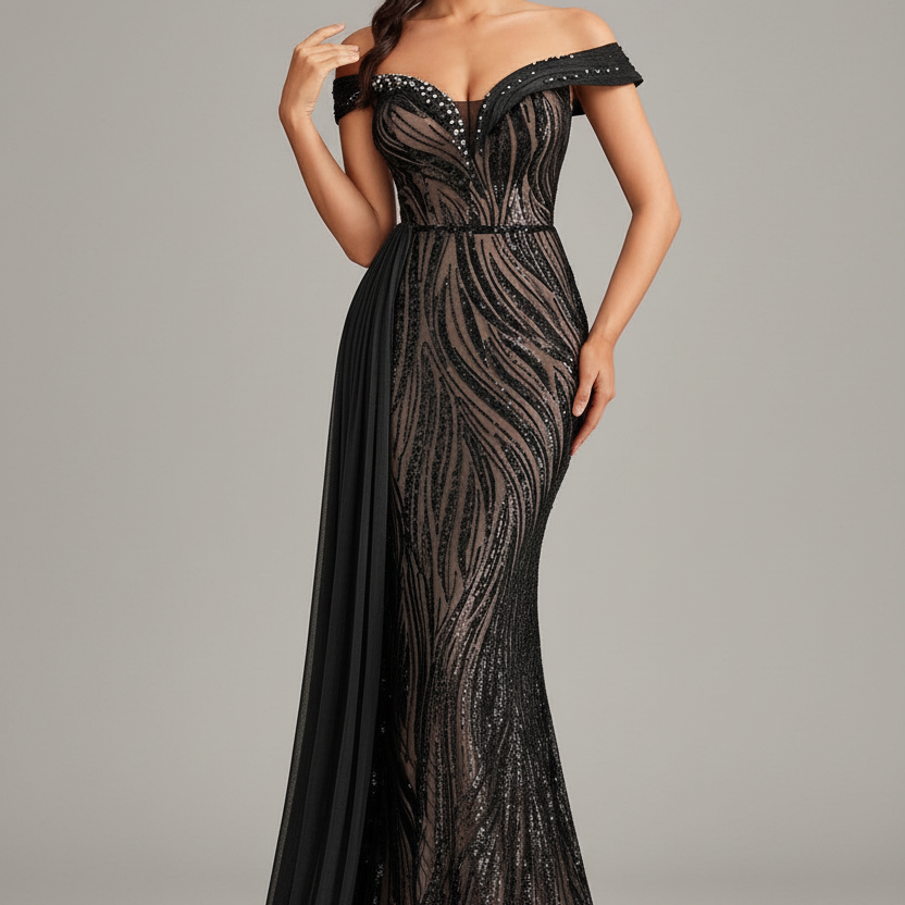 Luxury Sequin Off-Shoulder Evening Dress XF251219