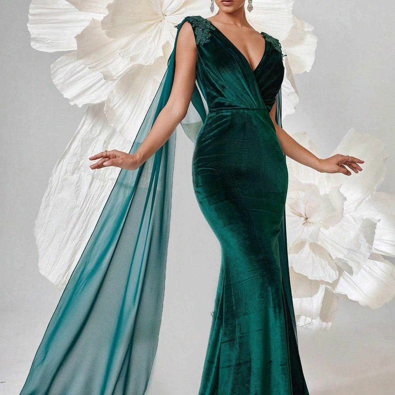 Embroidered Velvet Mermaid Evening Dress XF251237