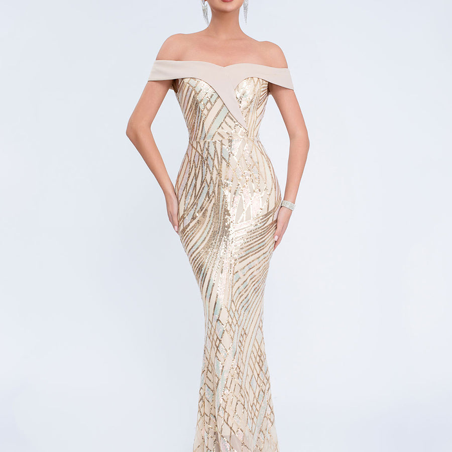 Off-Shoulder Mermaid Sequin Elegant Formal Dress XF251279