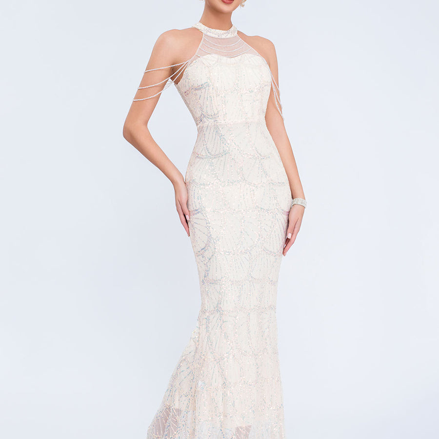 Chain Sleeve Sequin Opulent Formal Mermaid Dress XF251280