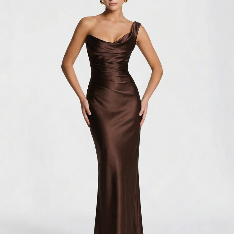 One Shoulder Ruched Satin Cocktail Dress