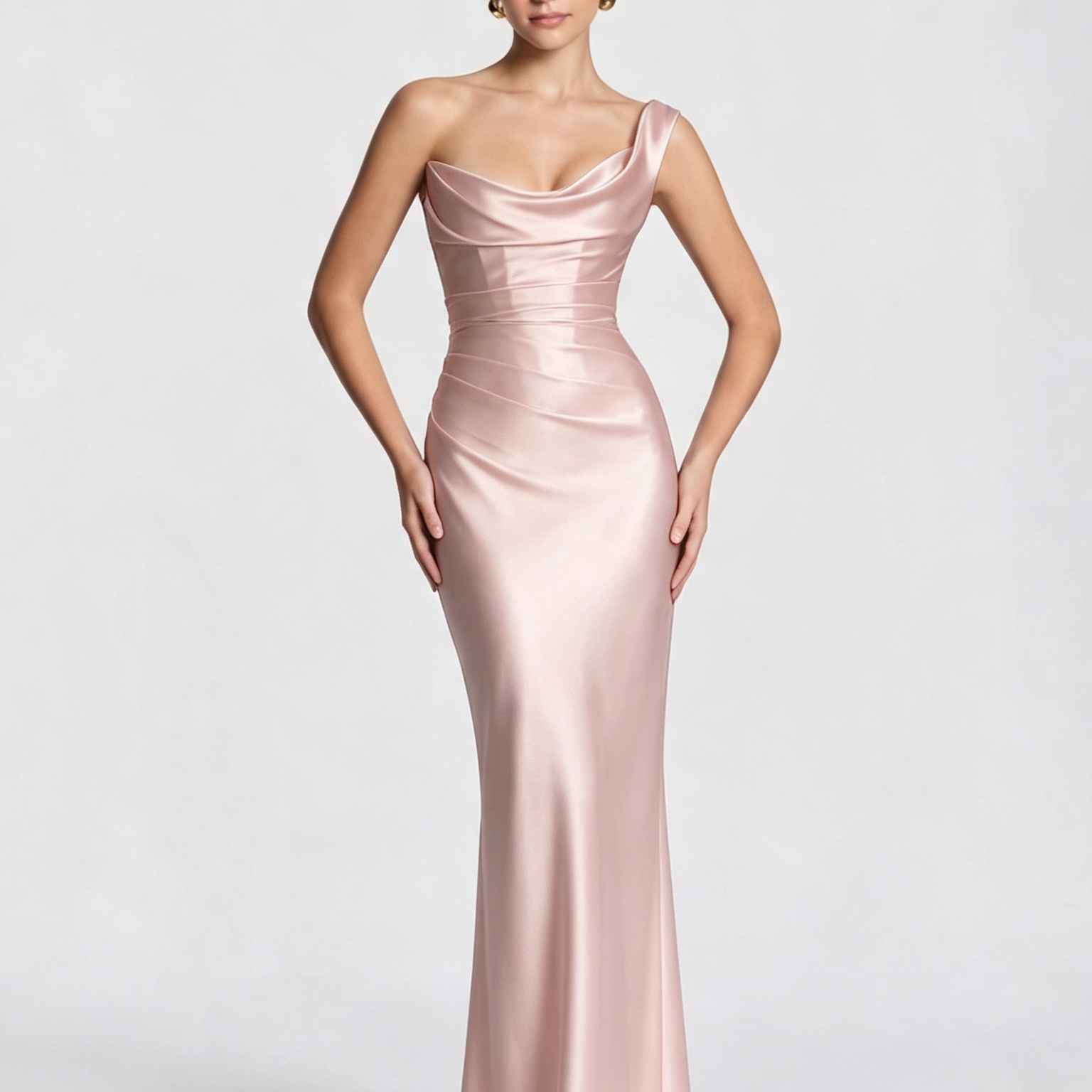 One Shoulder Ruched Satin Cocktail Dress
