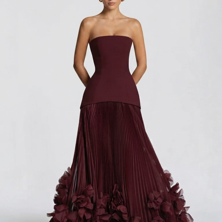 Strapless Floral A-line Formal Dress
