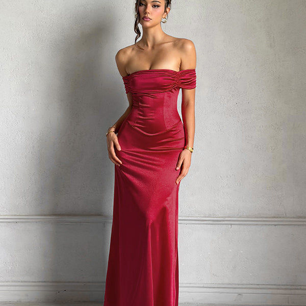 Off Shoulder Ruched Corset Mermaid Maxi Dress