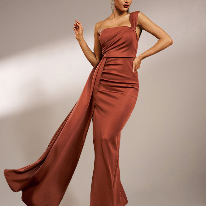 Drapiertes Maxi-Abschlussballkleid XJ1050