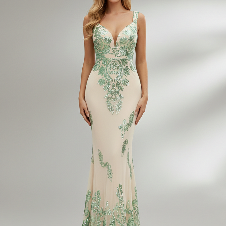 Sleeveless Mermaid Sequin Gown Dress XJ1747