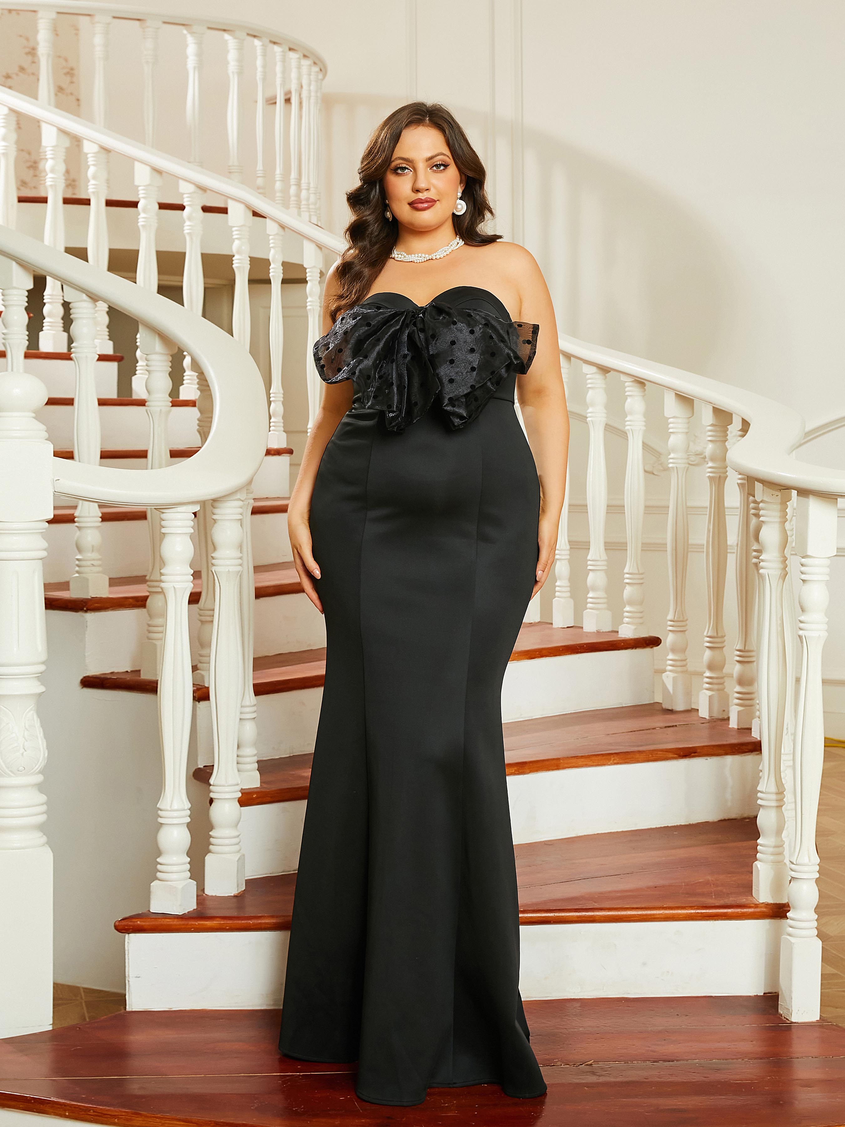 Plus Size Bow Knot Strapless Off Shoulder Backless Mermaid Evening Dress