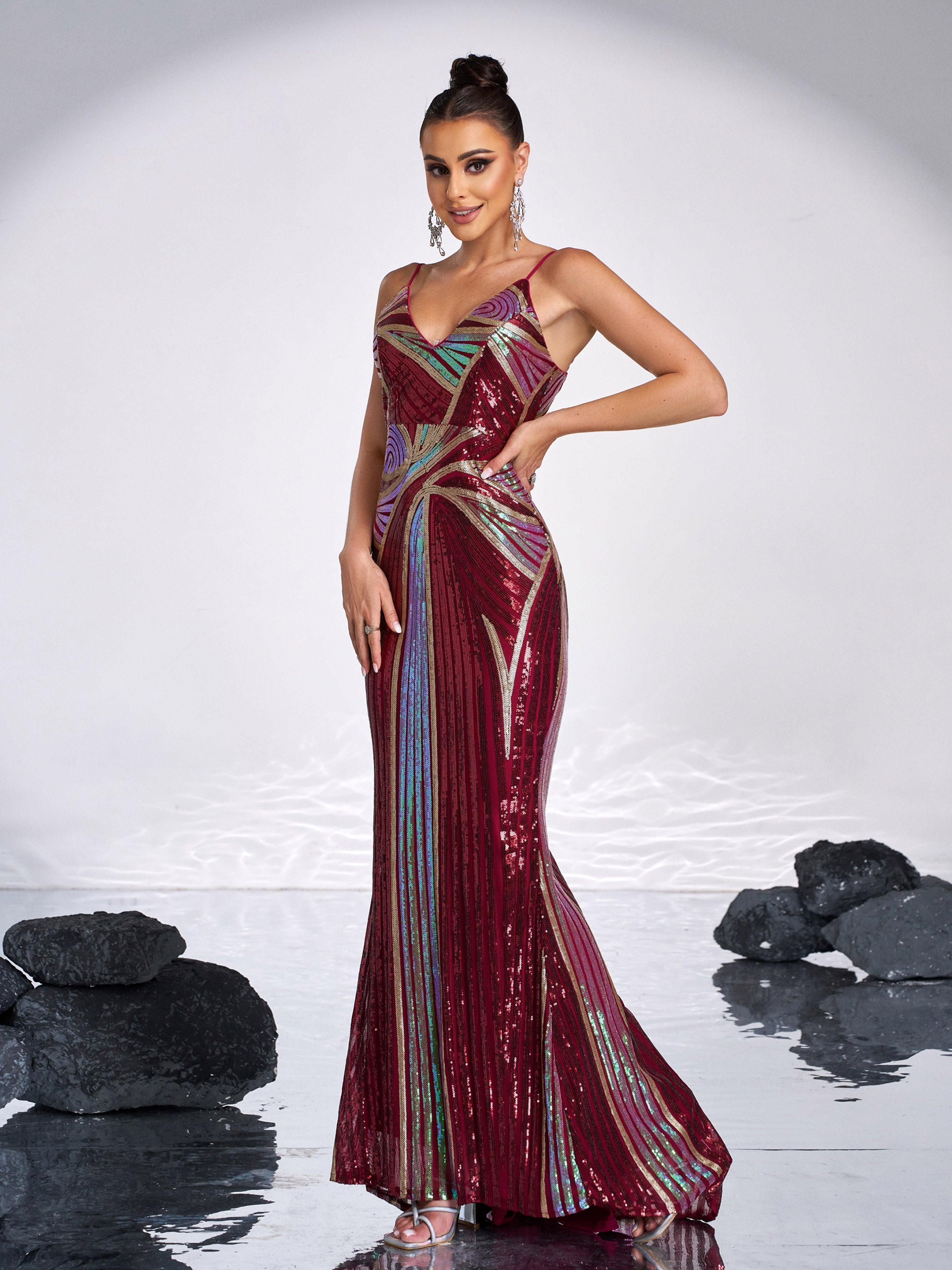 Sexy Spaghetti Sequin Prom Maxi Dress M01760 - MISS ORD