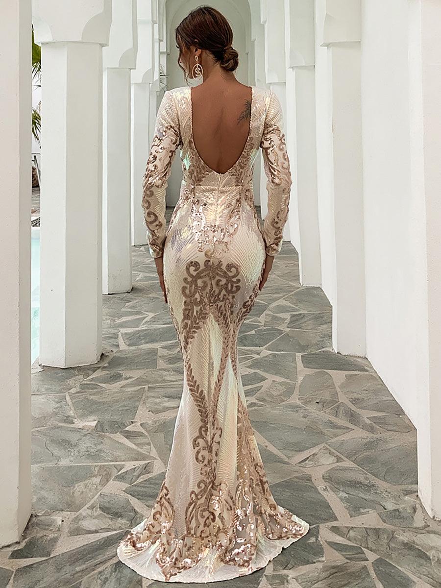 Graphic Sequin Mermaid Fromal Dress FT19747 - MISS ORD