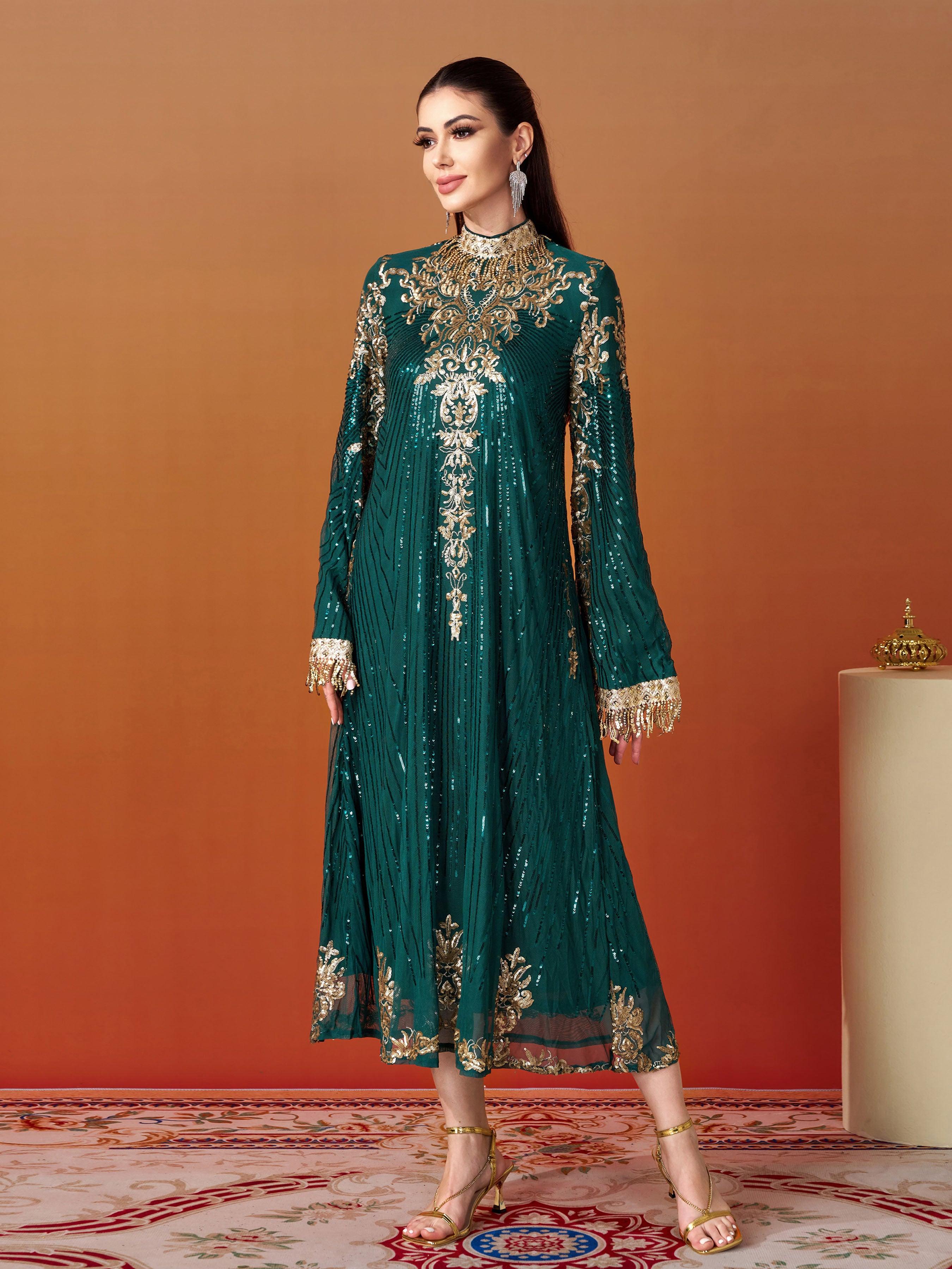 Stand Collar Bell Sleeve Sequin Dress MES00344 - MISS ORD