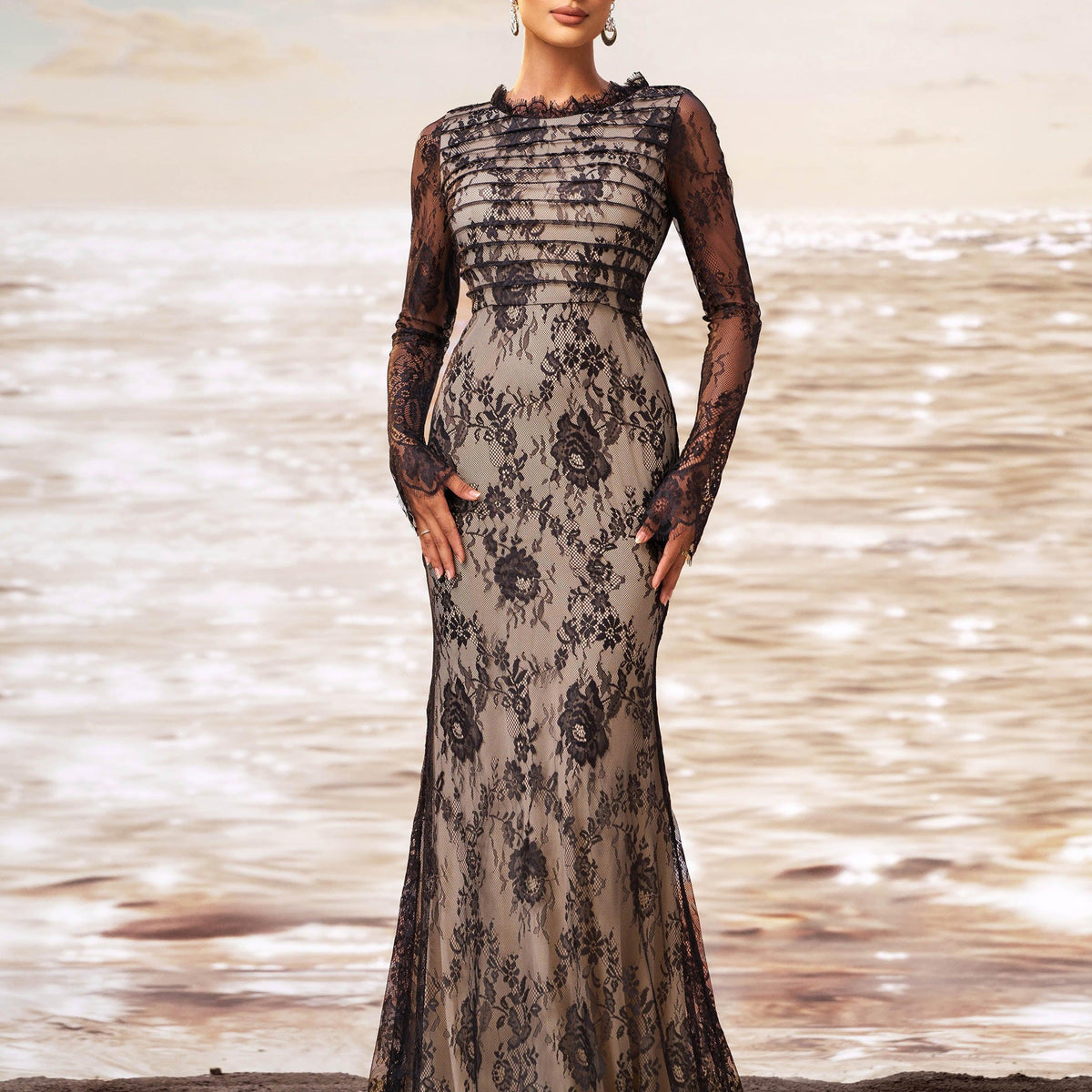 Romantic Floral Lace Long Sleeve Formal Dress RJ12063 – MISS ORD