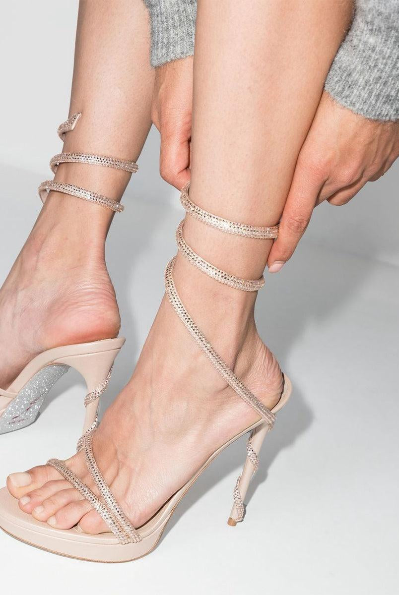 Rhinestone Snake Wrap Open-toe High Heels MHE1077 - MISS ORD