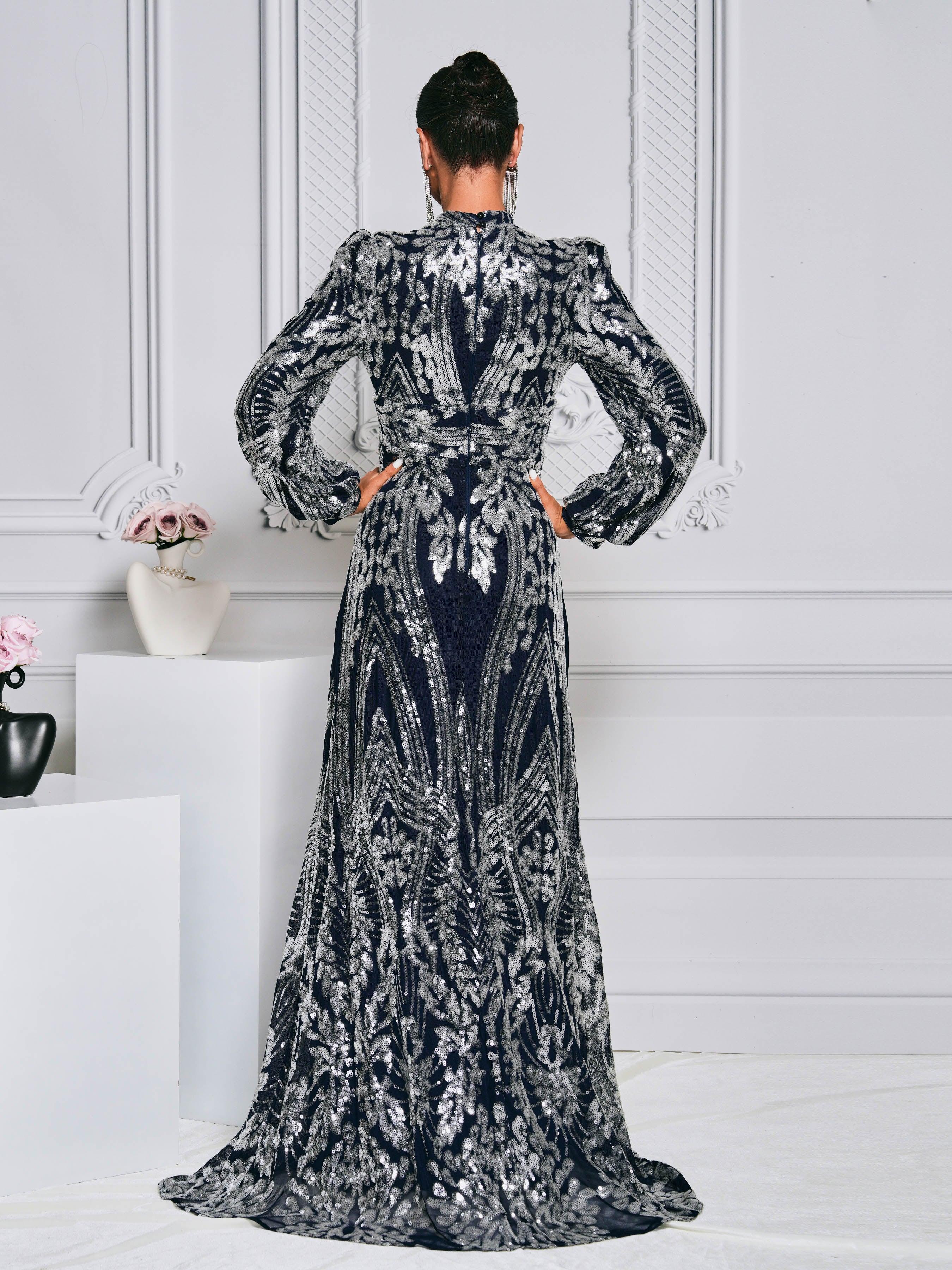 Long Sleeve Sequin Traditional Dress RJ0068 - MISS ORD