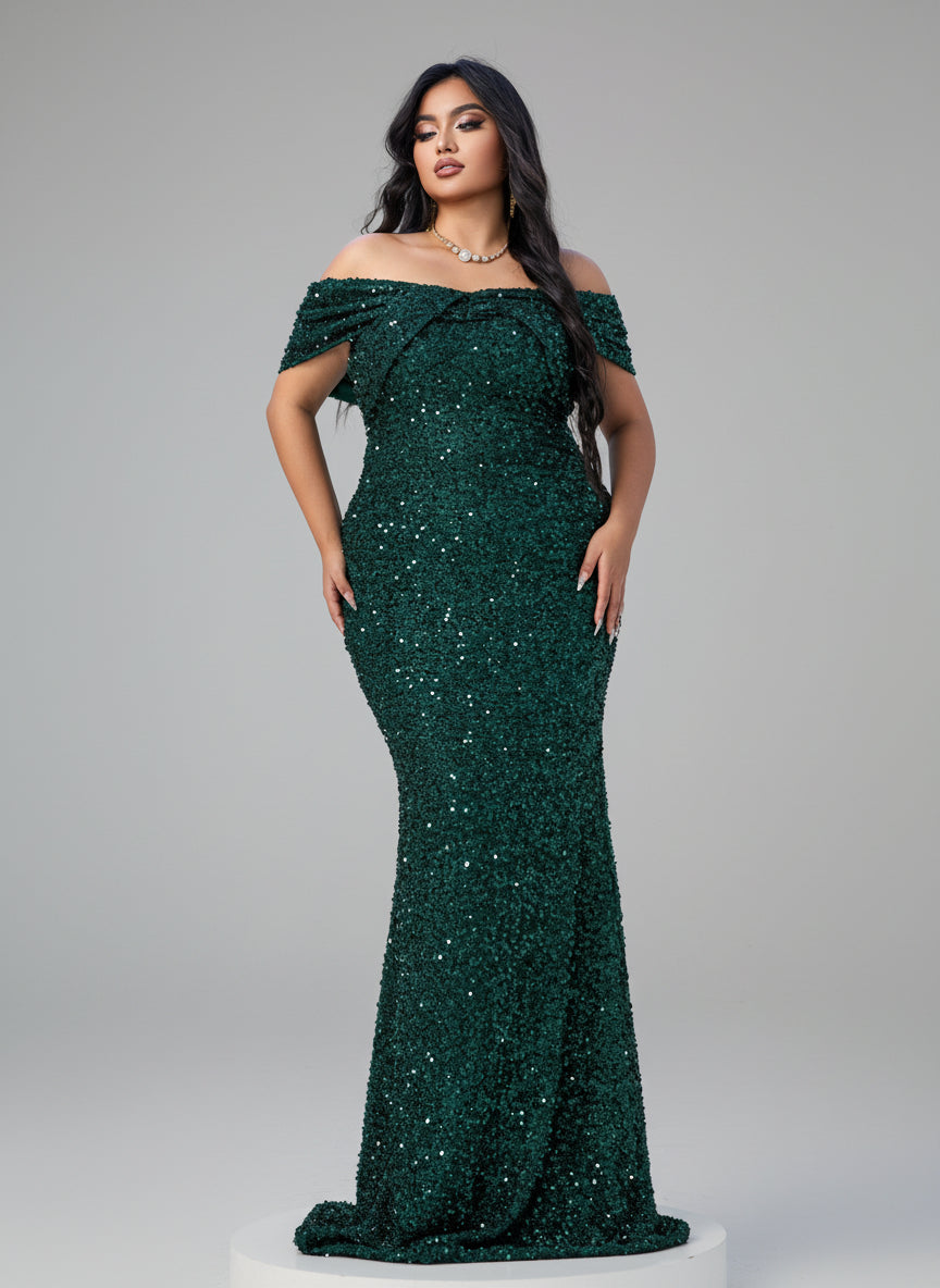Plus Size Off Shoulder Sequin Mermaid Dress PWY108 - MISS ORD