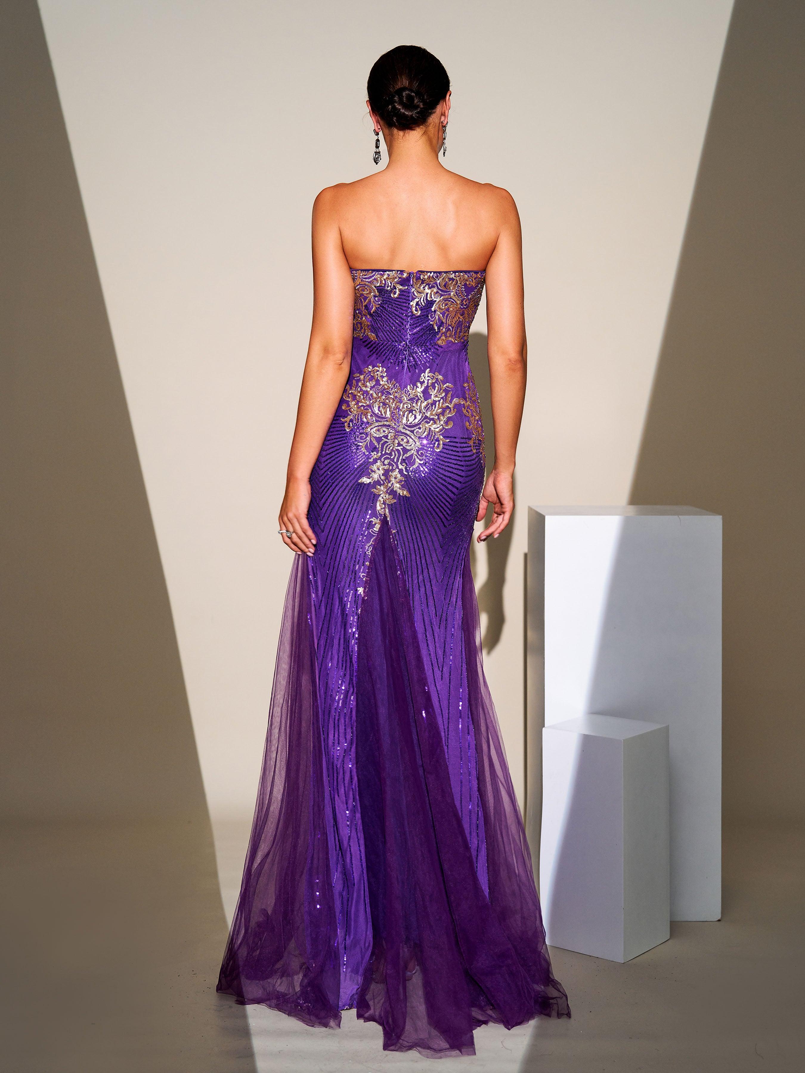 Tube Top Sequin Panel Tulle Formal Dress RJ10887 - MISS ORD