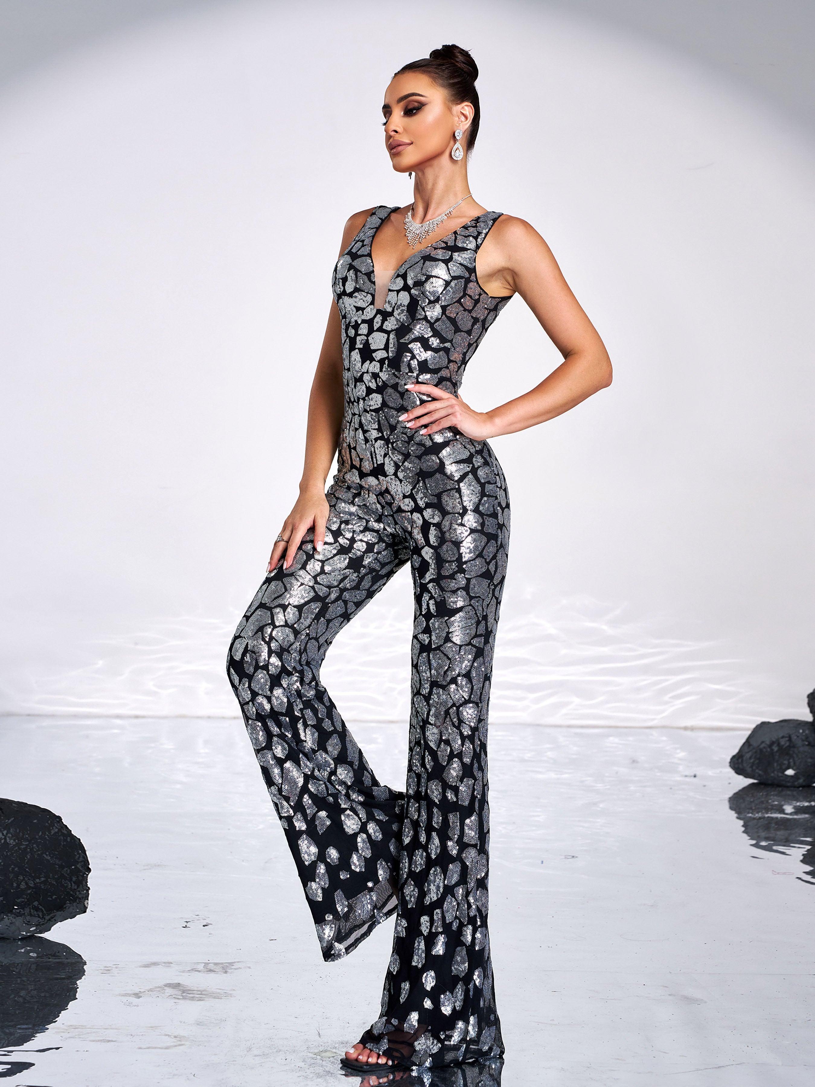 Sleeveless Cutout Sequin Jumpsuits RH30063 - MISS ORD