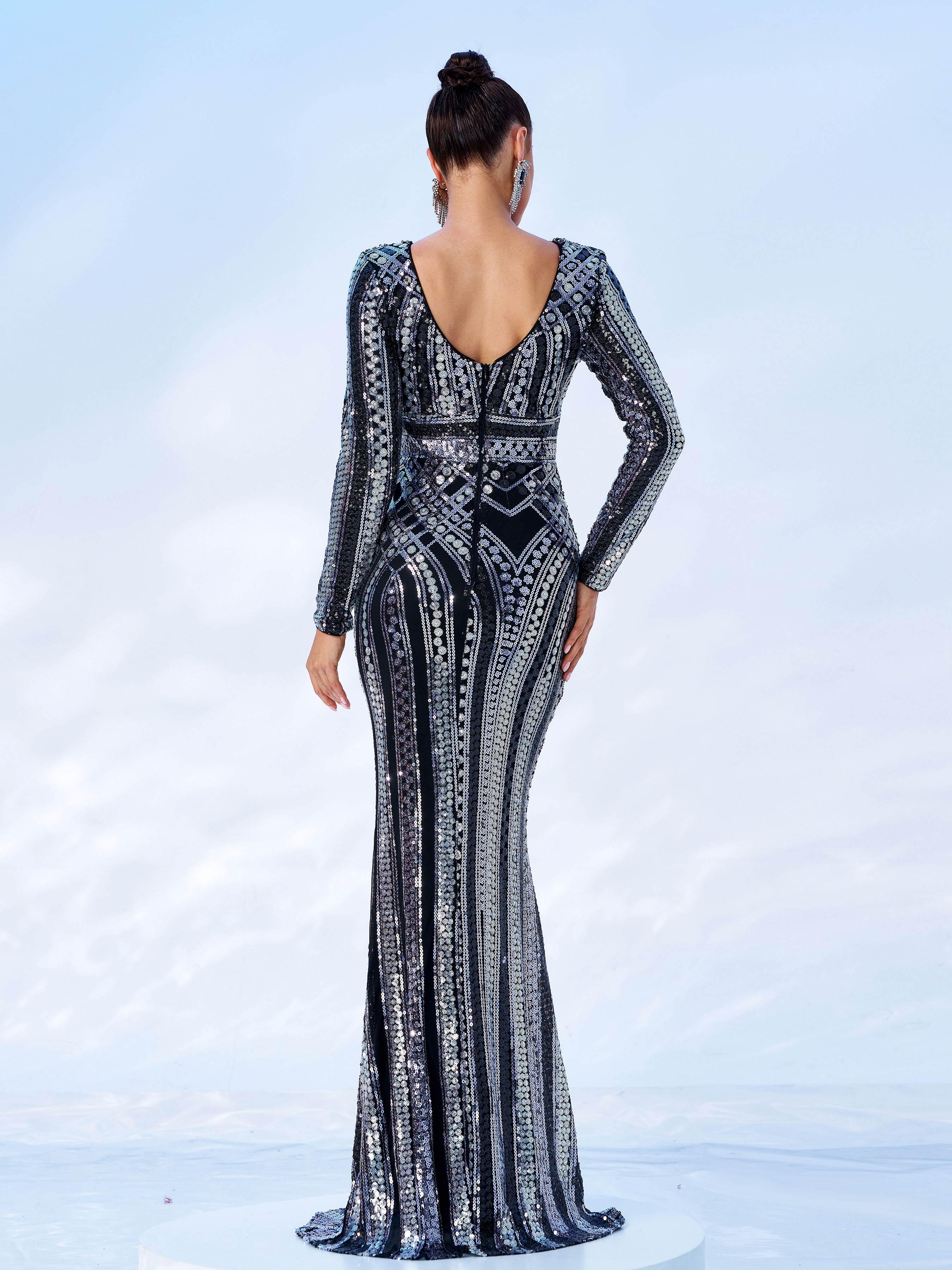 Backless Crew Neck Rosegold Sequin Dress RJ10456 - MISS ORD