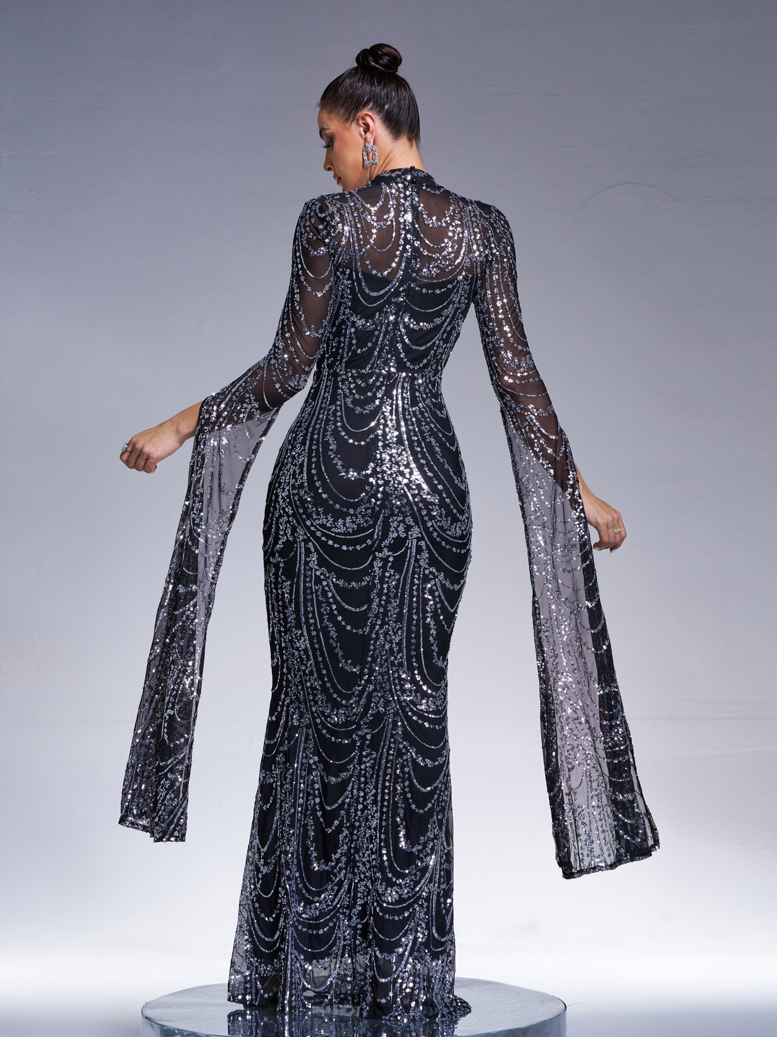 Stand Collar Mermaid Long Sleeve Evening Dress RA60055 - MISS ORD