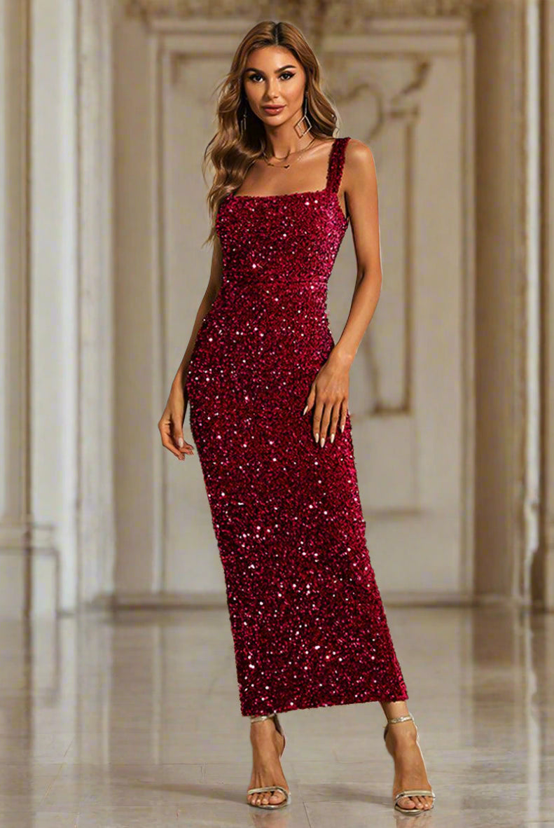 Square Neck Sequin Cocktail Dress XJ468 - MISS ORD