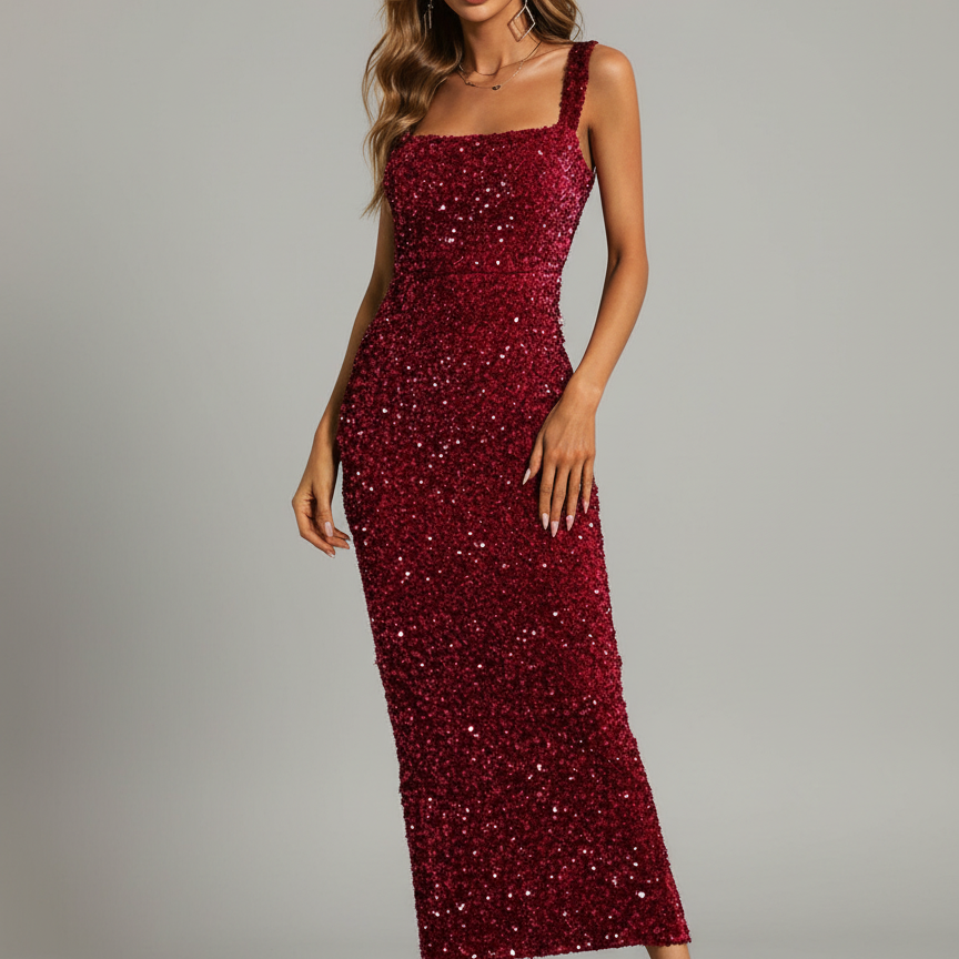 Square Neck Sequin Cocktail Dress XJ468