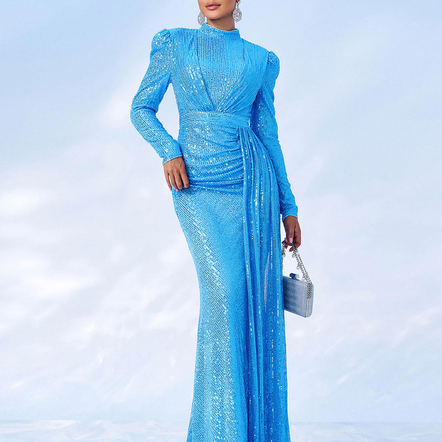 Full Cover Draped Sequin Dress RJ11834