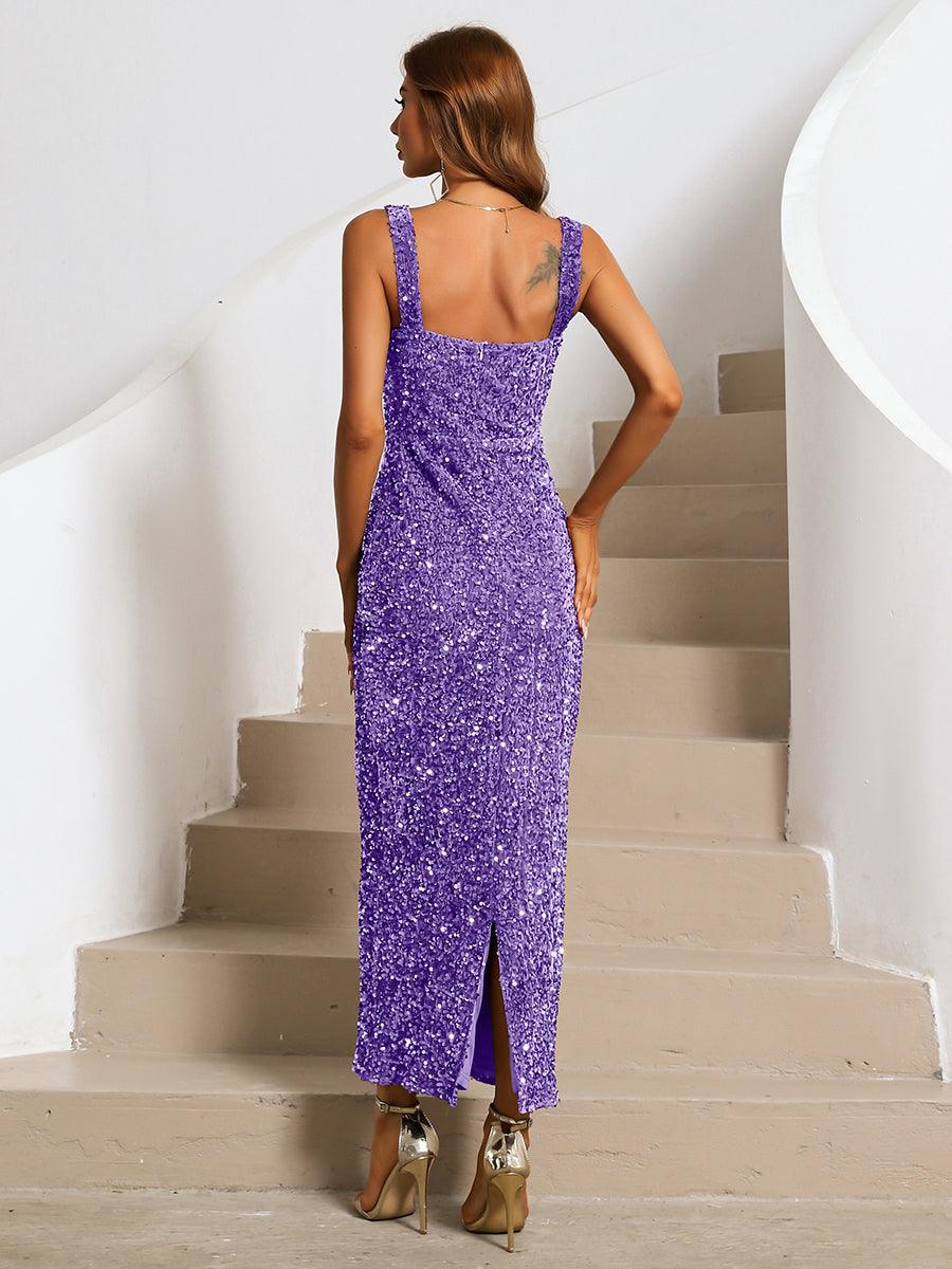 Square Neck Sequin Cocktail Dress XJ468 - MISS ORD