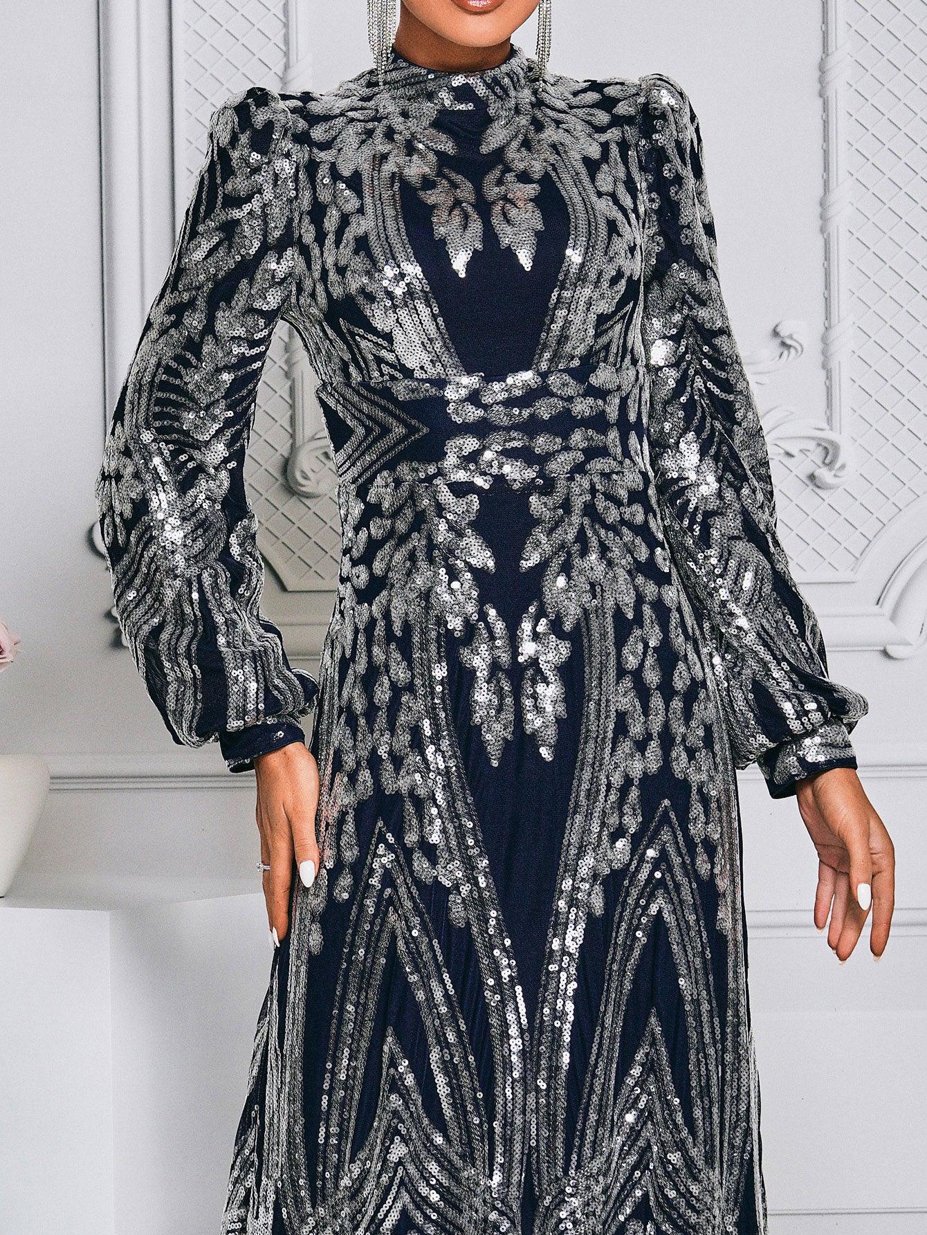 Long Sleeve Sequin Traditional Dress RJ0068 - MISS ORD