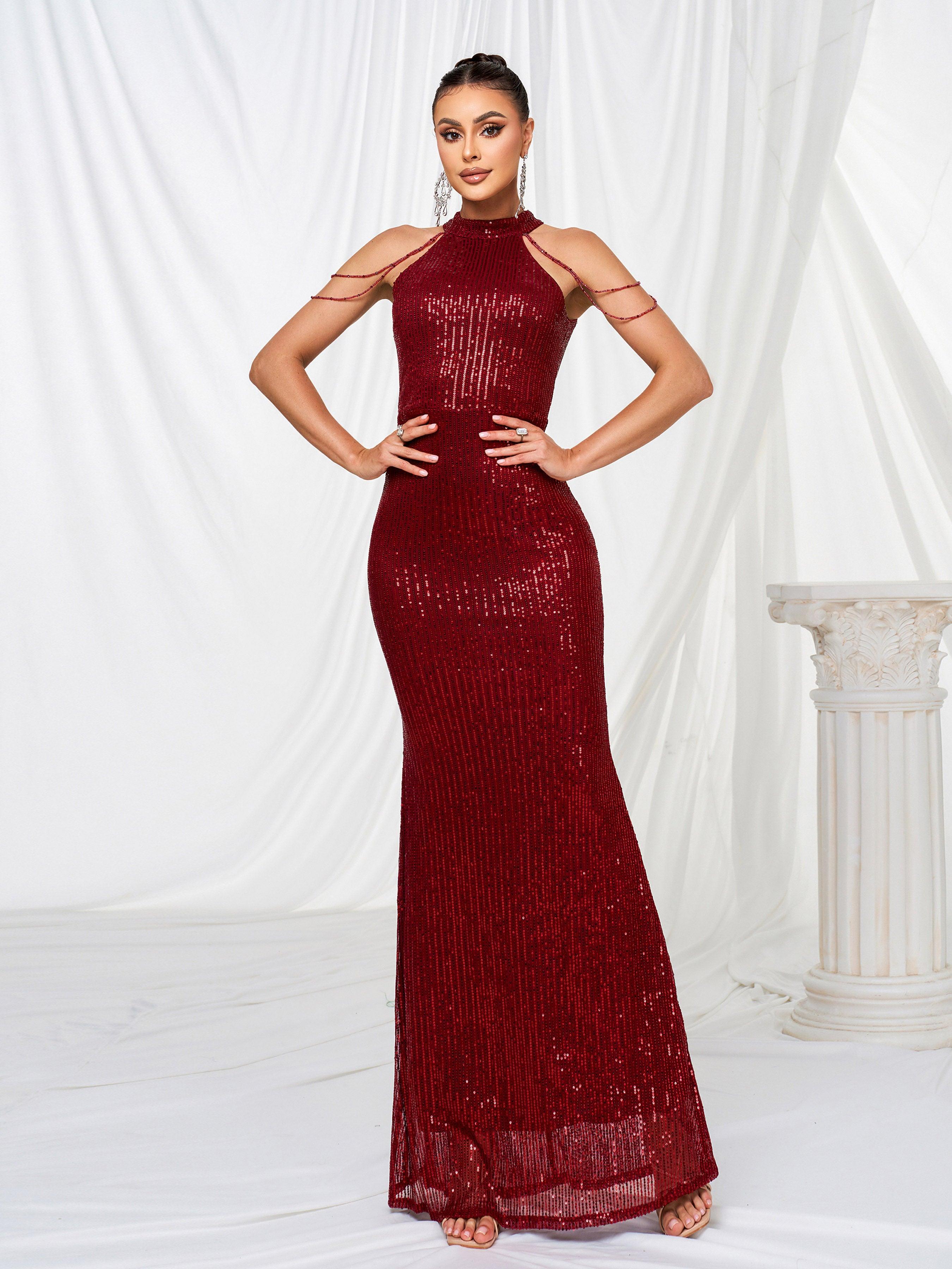 Formal Halter Neck Sequin Prom Dress RJP1081 - MISS ORD
