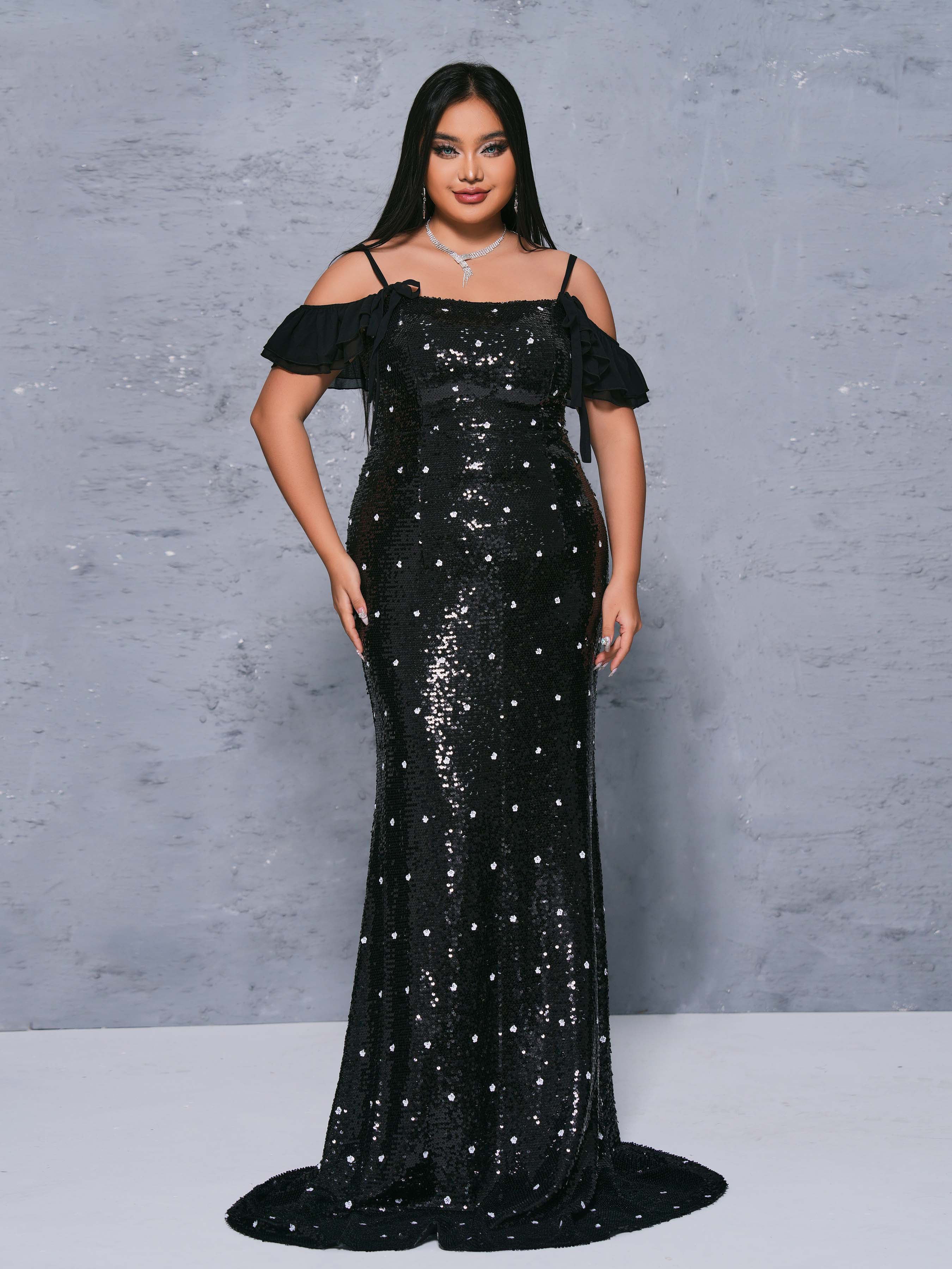 Plus Appliqued Off Shoulder Polka Dot Dress PRX70122