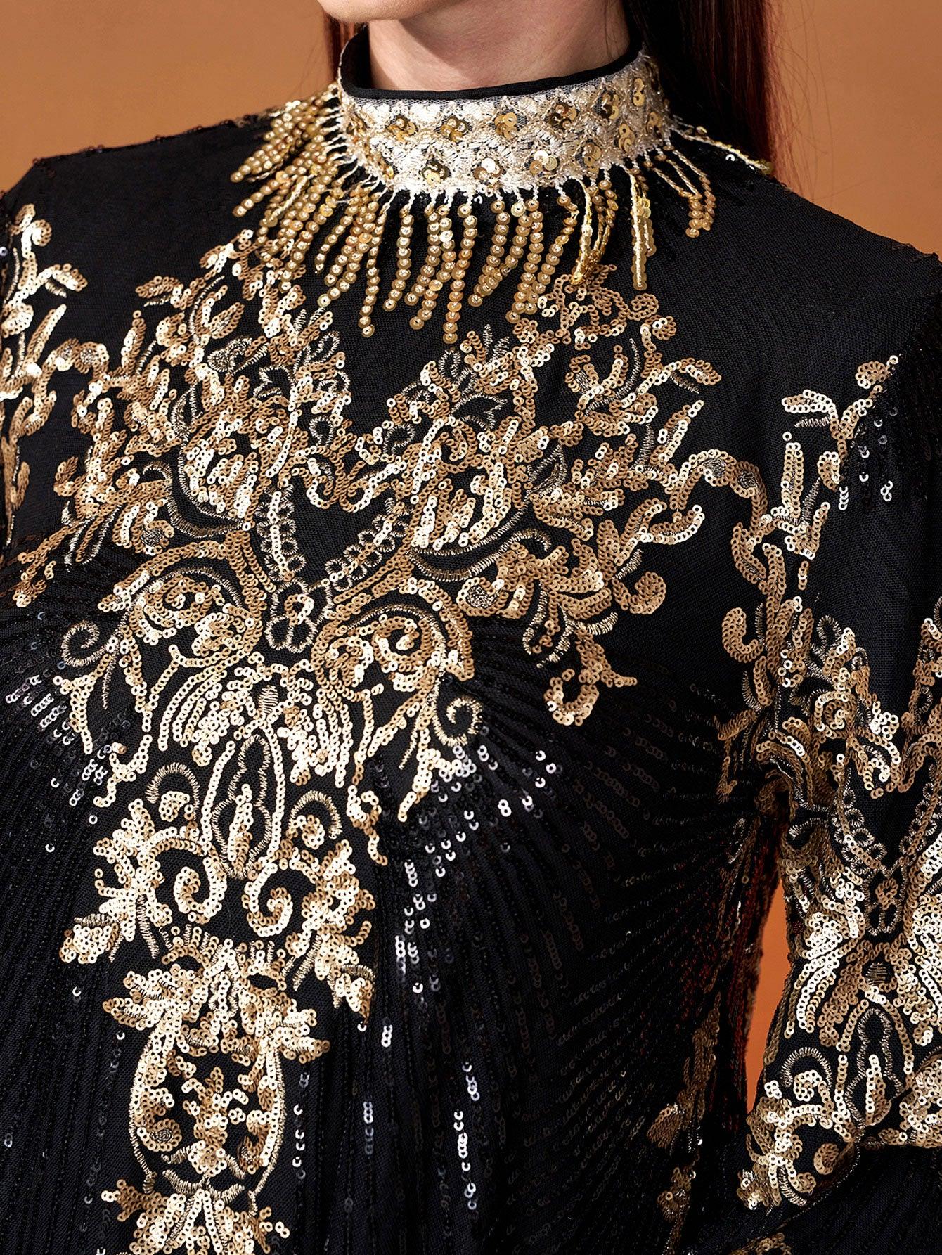 Stand Collar Bell Sleeve Sequin Dress MES00344 - MISS ORD