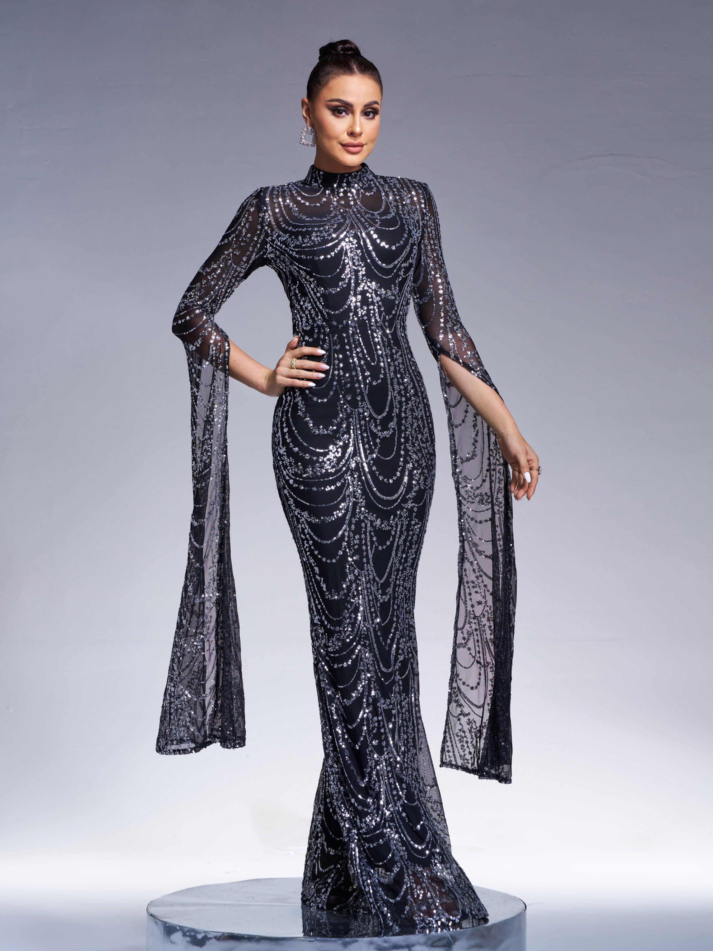 Stand Collar Mermaid Long Sleeve Evening Dress RA60055 - MISS ORD