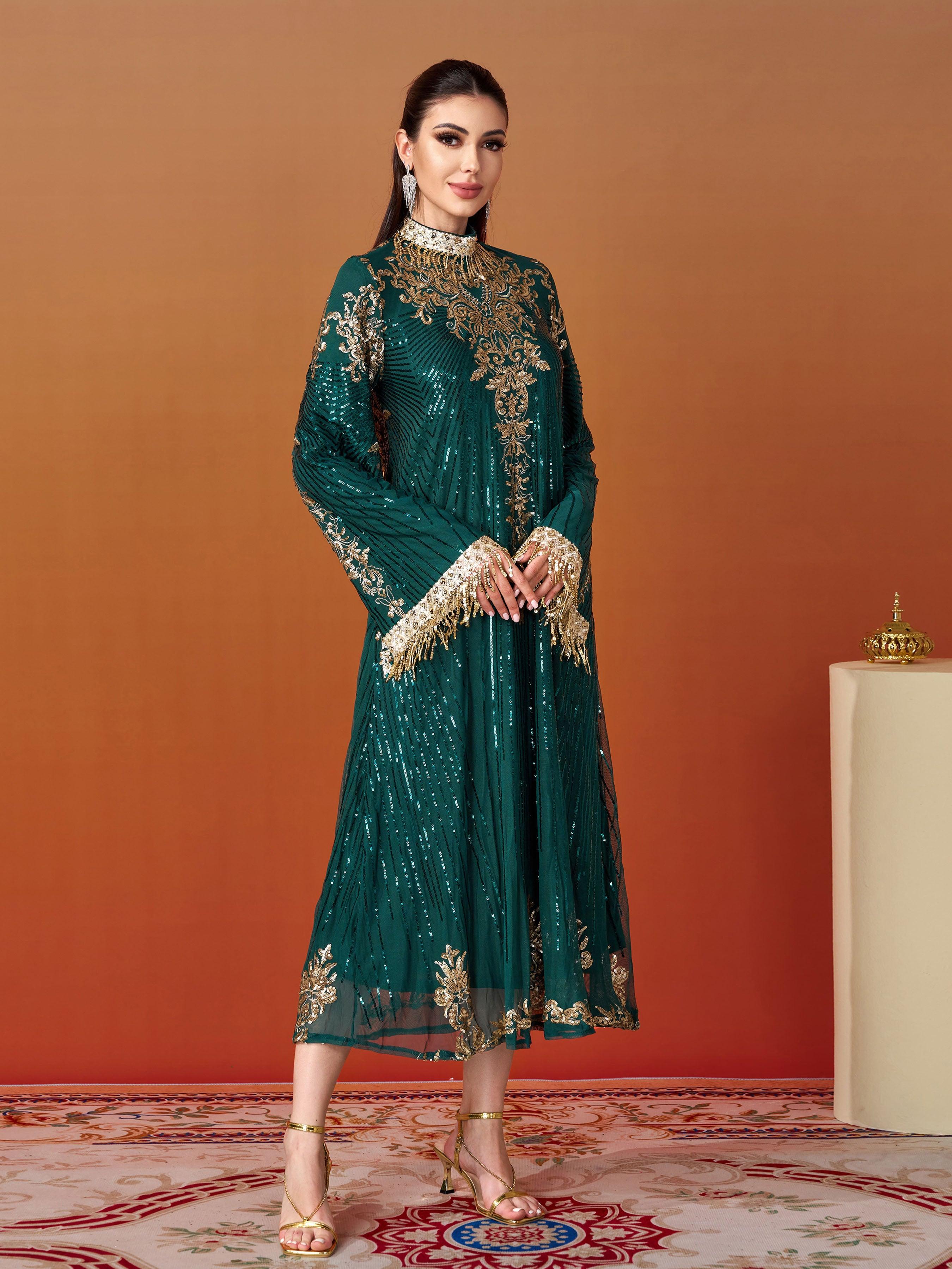 Stand Collar Bell Sleeve Sequin Dress MES00344 - MISS ORD