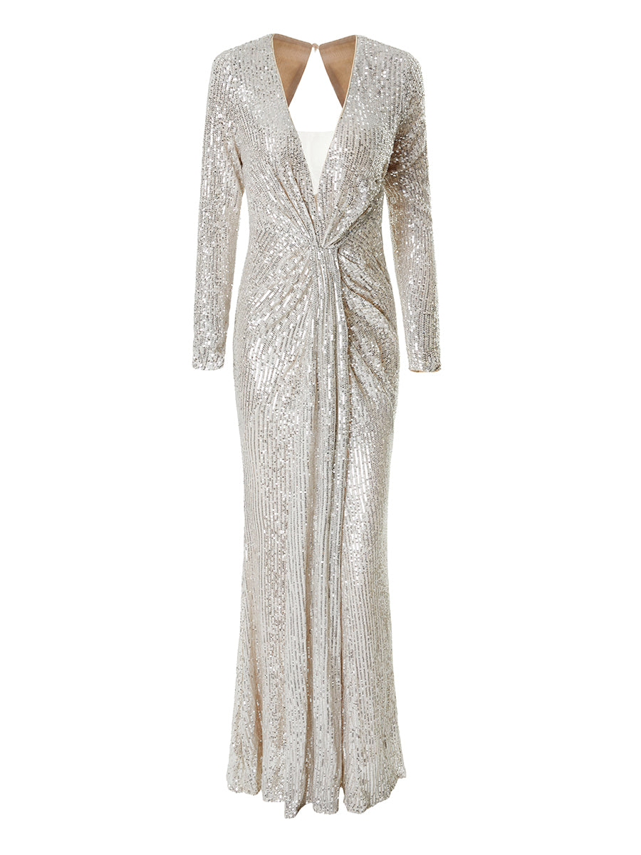 Long Sleeve Backless Sequin Dress JM062W