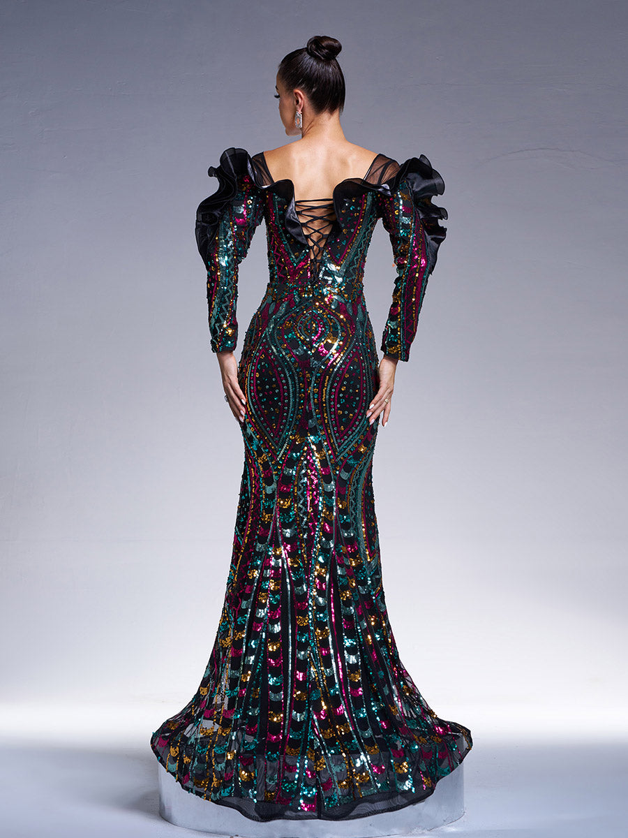 Ruffled Sequin Mermaid Formal Dress DH80242 - MISS ORD