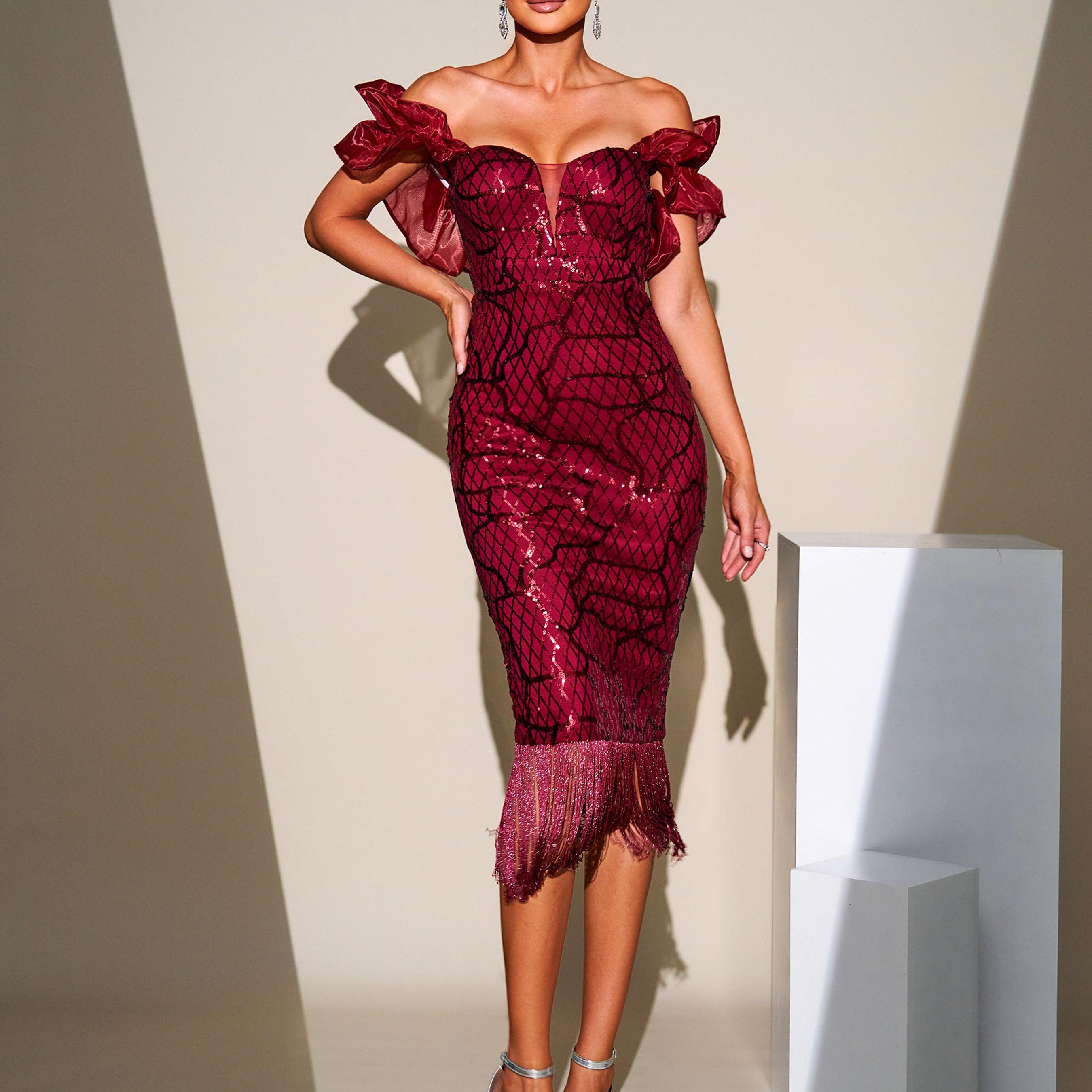 Tassel Midi Sequin Dress XJ1259 - MISS ORD