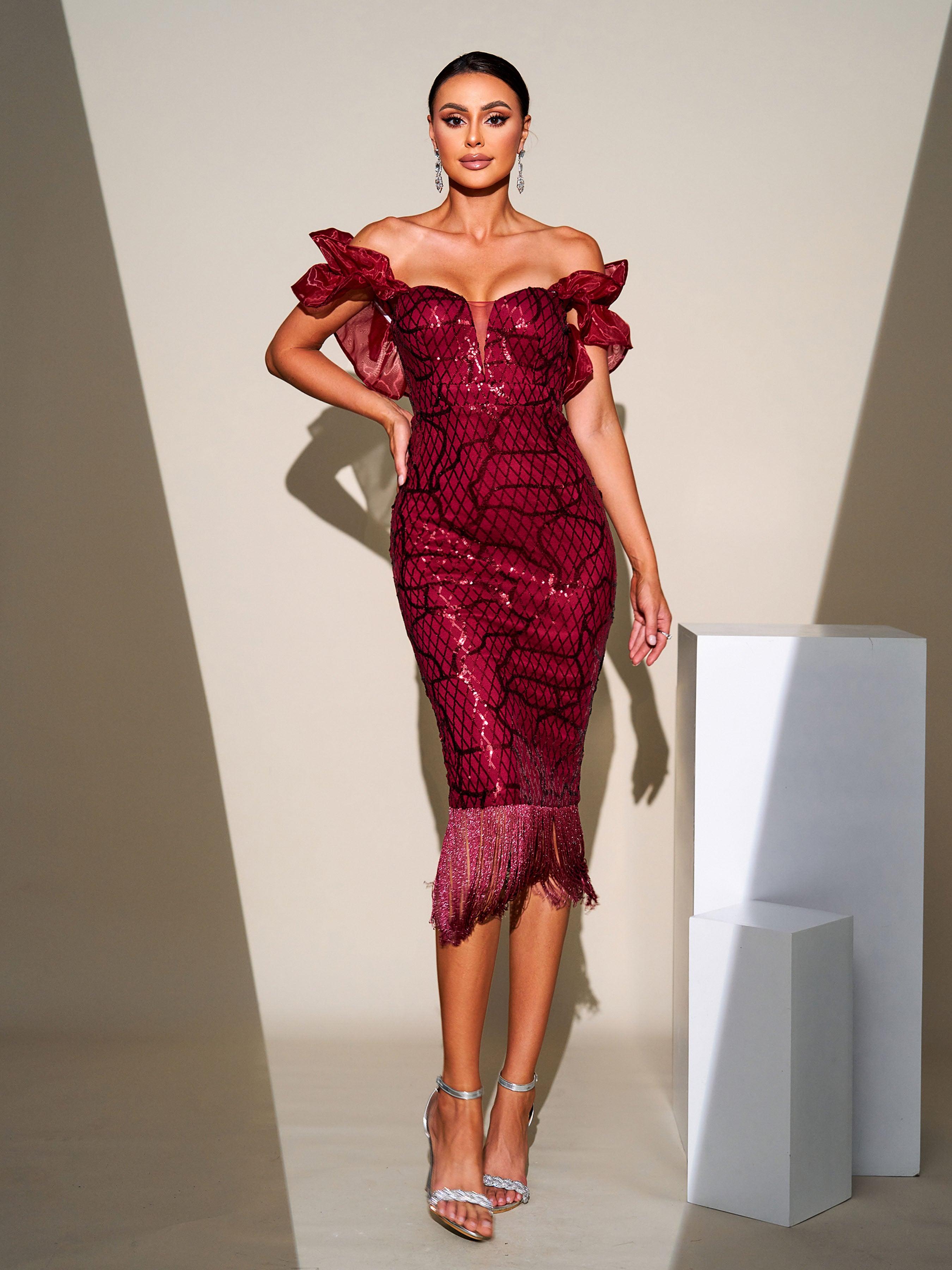 Tassel Midi Sequin Dress XJ1259 - MISS ORD