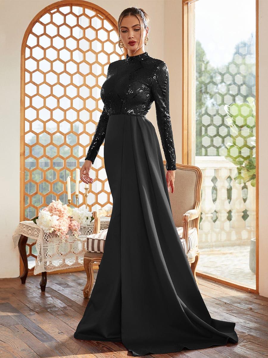 Draping Long Sleeve Sequin Formal Dress M02153 - MISS ORD