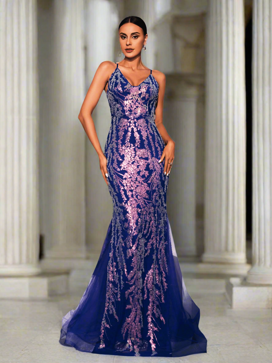 Spaghetti Straps Lace Up Sequin Dress RJ11833 - MISS ORD