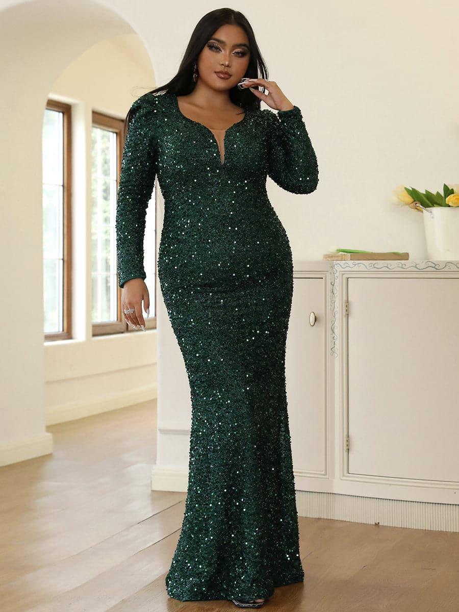 Plus Size Mermaid Sequins Green Dress PXJ1877 - MISS ORD