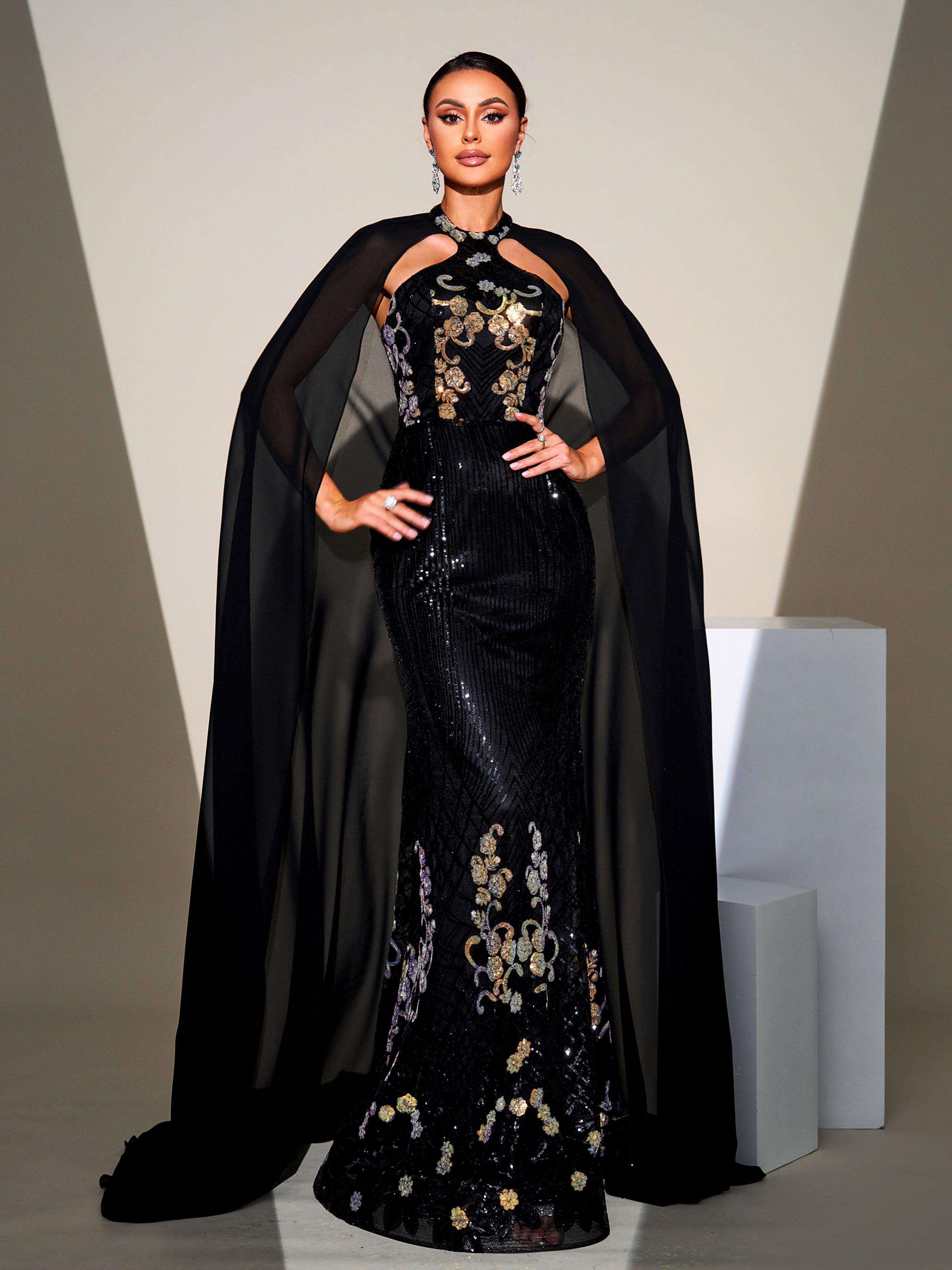 Cape Sleeve Mermaid Sequin Formal Dress DH80100 - MISS ORD