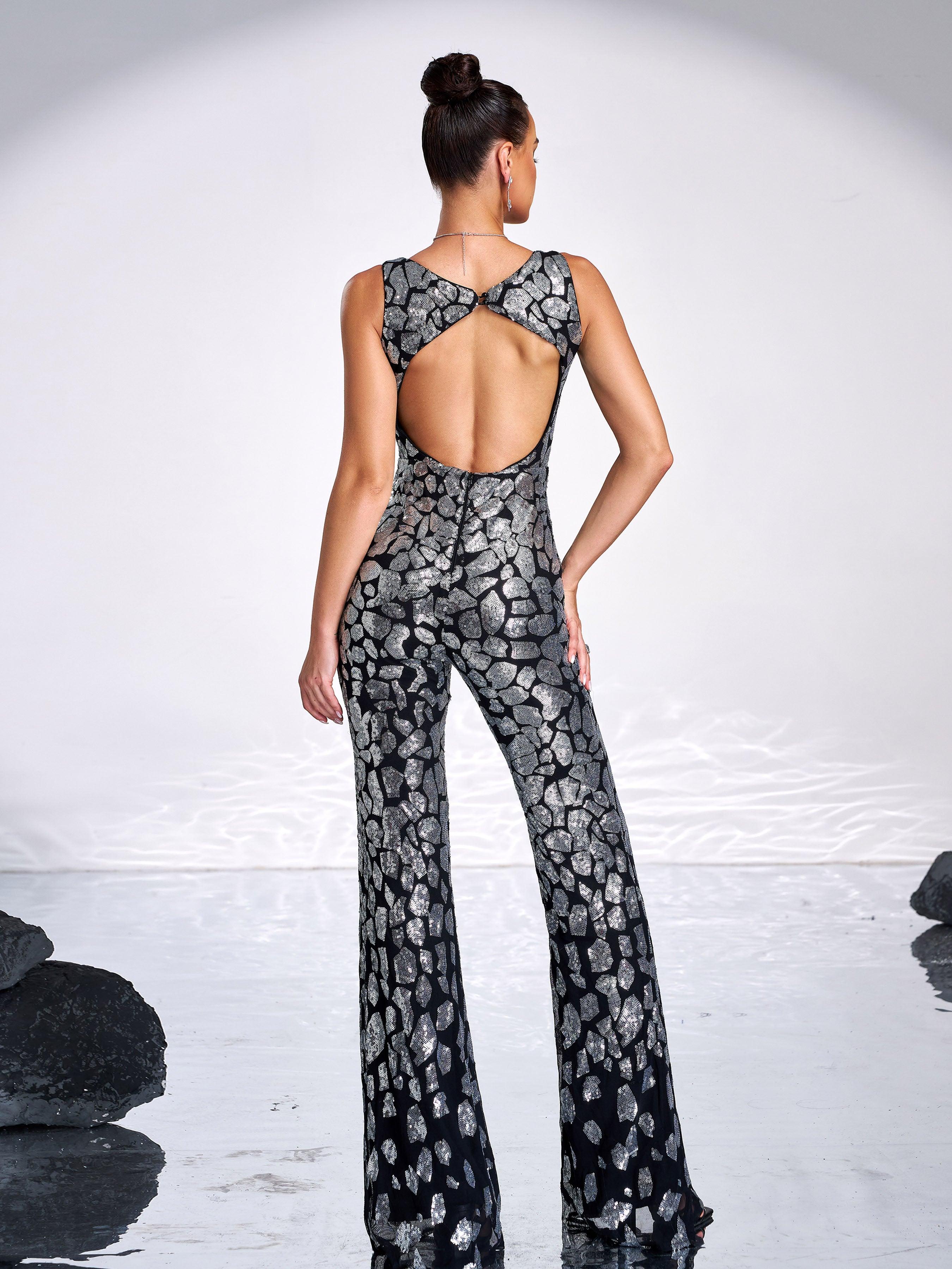Sleeveless Cutout Sequin Jumpsuits RH30063 - MISS ORD
